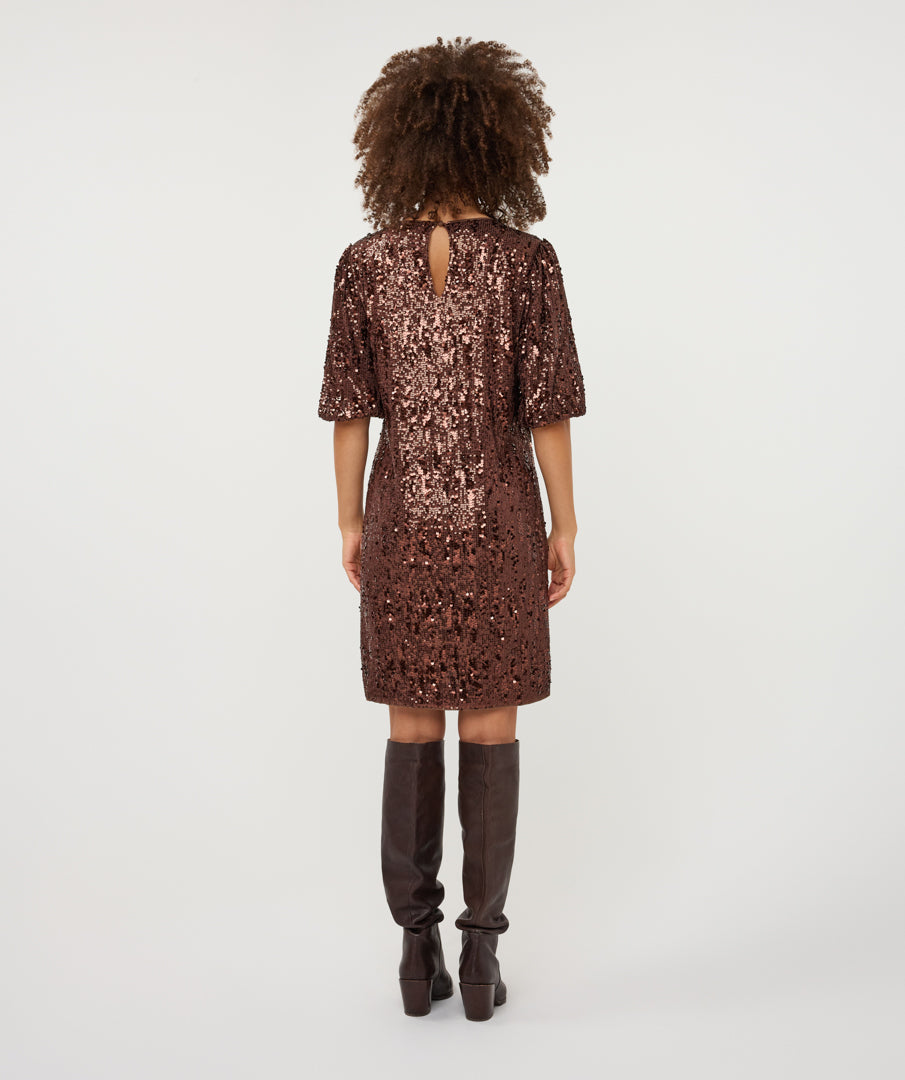 ESQUALO SEQUINS DRESS - COFFEE - Vi-Leen's Fashions