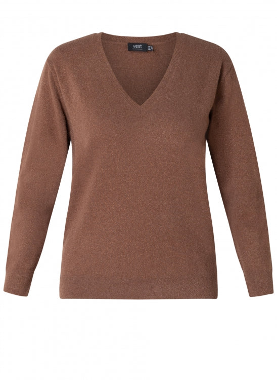 YEST DELYSIA V-NECK SWEATER - COPPER BROWN