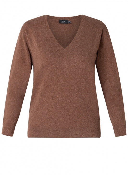 YEST DELYSIA V-NECK SWEATER - COPPER BROWN