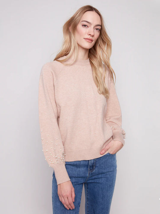 CHARLIE B RAGLAN SWEATER WITH BEAD DETAIL - H.CAMEL