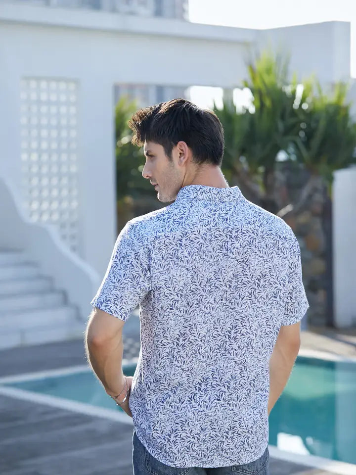 MEN'S BIARRITZ PRINTED COTTON SHIRT - BLUE/WHITE