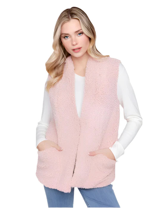 CHARLIE B SHORT FAUX FUR VEST - QUARTZ