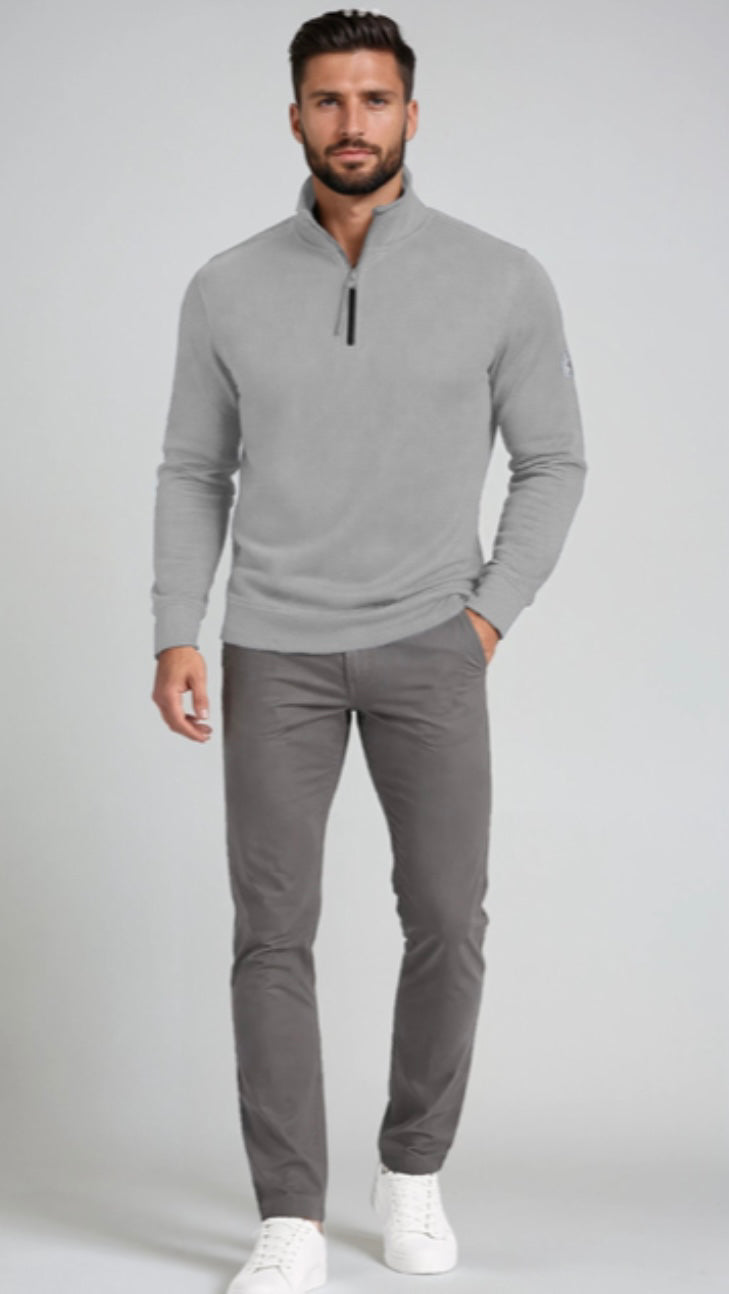 MEN'S POINT ZERO TEXTURED HALF ZIP PULLOVER - LIGHT GREY