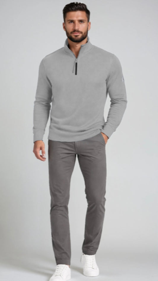 MEN'S POINT ZERO TEXTURED HALF ZIP PULLOVER - LIGHT GREY