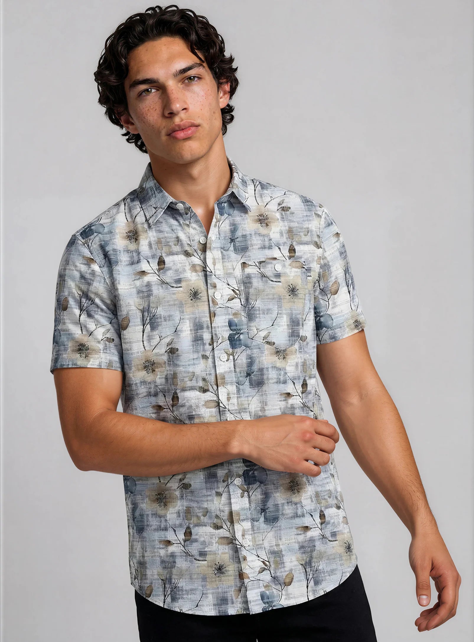 MEN'S POINT ZERO TRAVELER 4-WAY STRETCH PRINT SHIRT - DENIM - Vi-Leen's Fashions