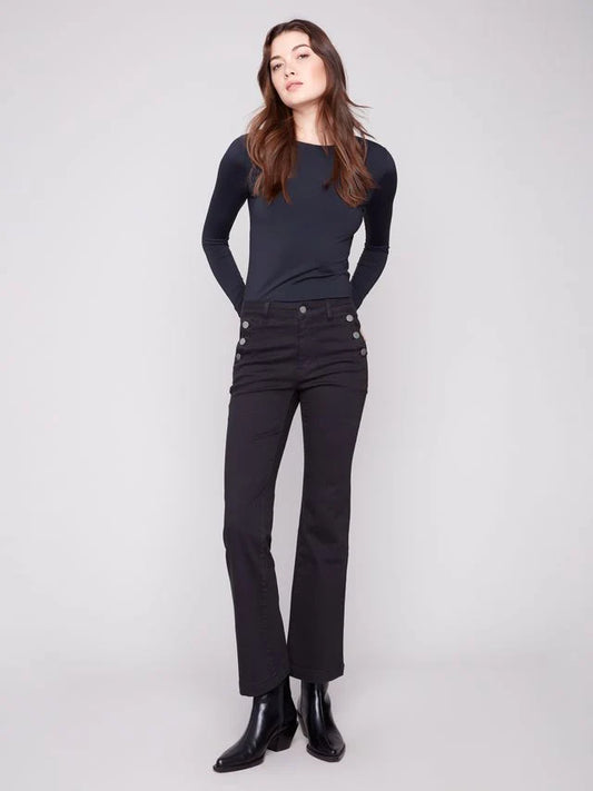 CHARLIE B FLARE LEG TWILL PANT - BLACK