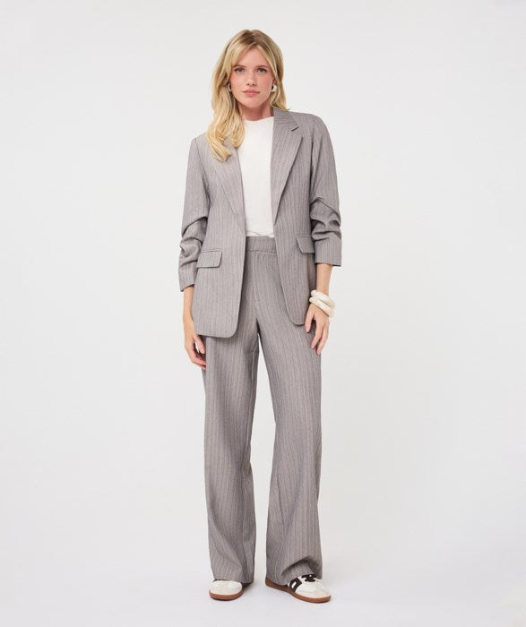 ESQUALO HERRINGBONE BLAZER WITH RUCHING SLEEVE - LIGHT GREY