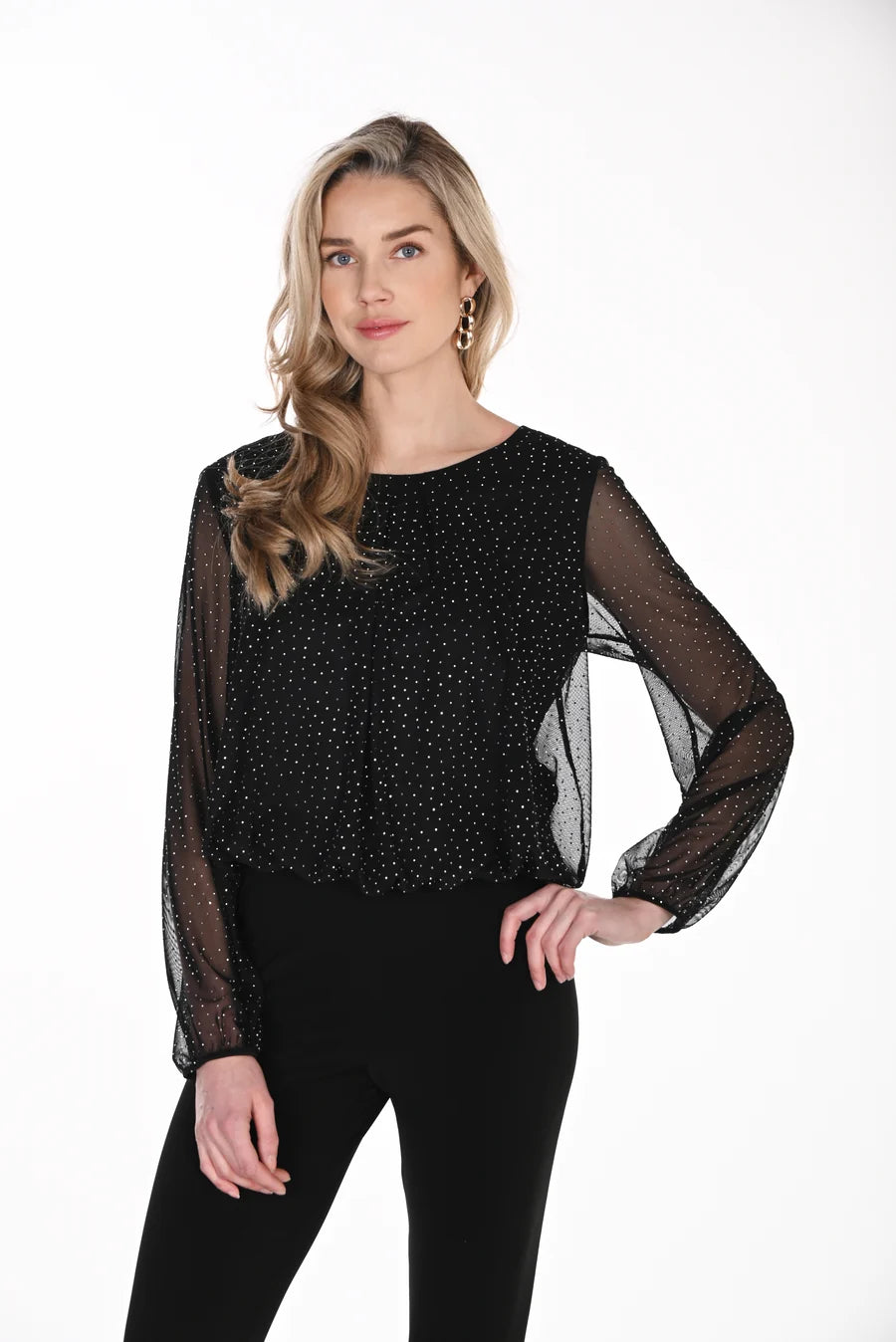 FRANK LYMAN BLACK SILVER LONG SLEEVE TOP - Vi-Leen's Fashions