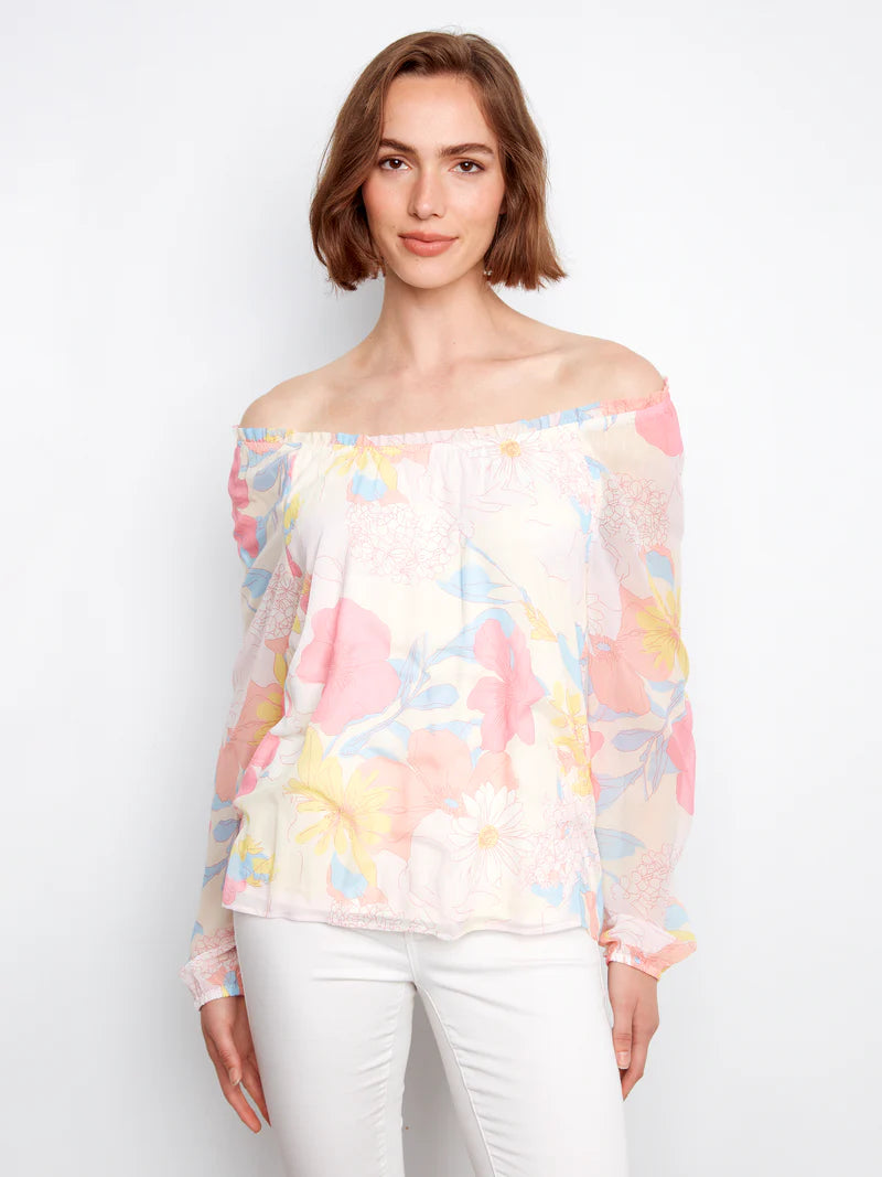 CHARLIE B PRINTED RAGLAN SLEEVE TOP - ROMANTIC - Vi-Leen's Fashions
