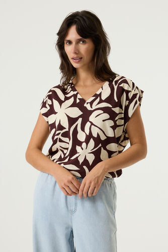 GARCIA V-NECK PRINT TOP - EARTH BROWN - Vi-Leen's Fashions