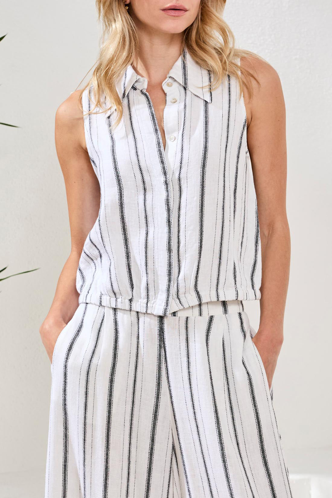TRIBAL HIDDEN PLACKET SHIRT - WHITE/BLACK - Vi-Leen's Fashions