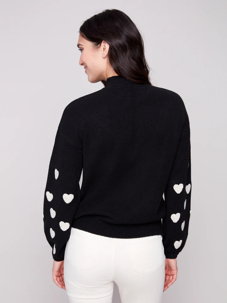 CHARLIE B MOCK NECK SWEATER WITH EMBROIDERY - BLACK