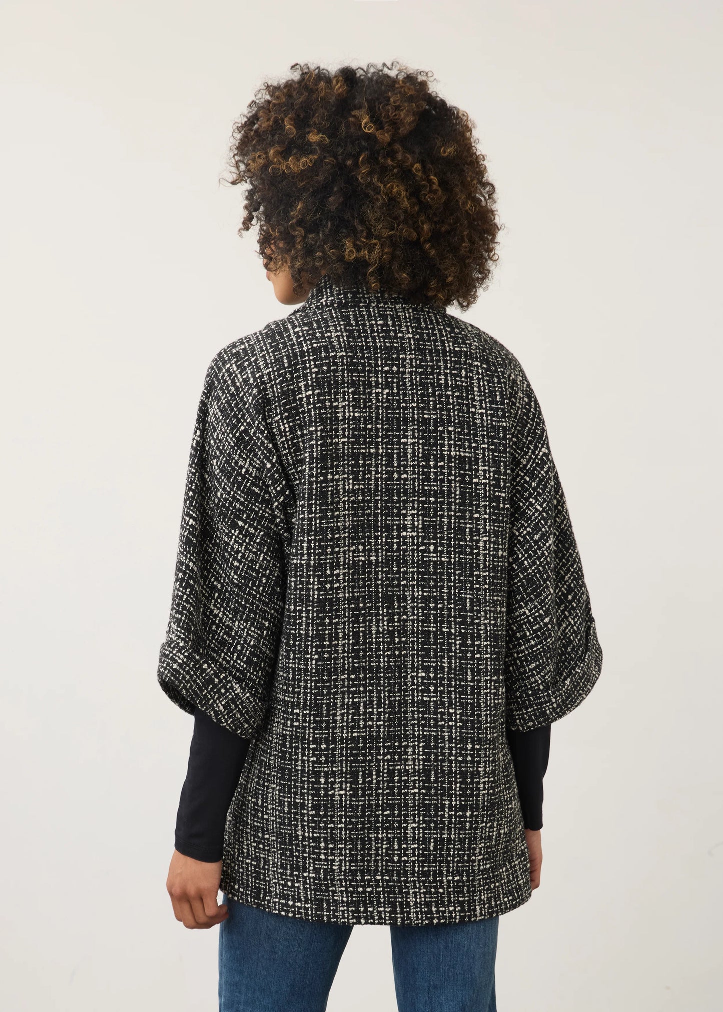 FDJ TWEED PONCHO JACKET - BLACK/IVORY