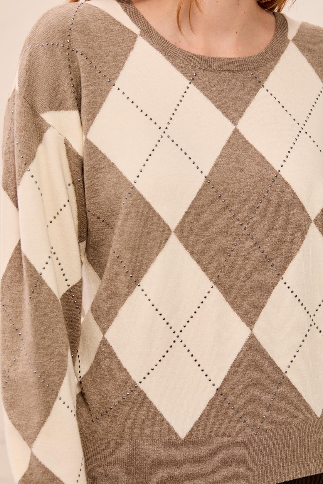 TRIBAL SWEATER WITH STUD DETAIL - OATMEAL