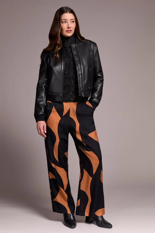 TRIBAL SOFT FAUX LEATHER BOMBER JACKET - BLACK