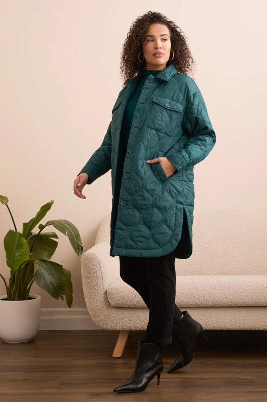 TRIBAL LONG QUILTED JACKET - OPAL GREEN