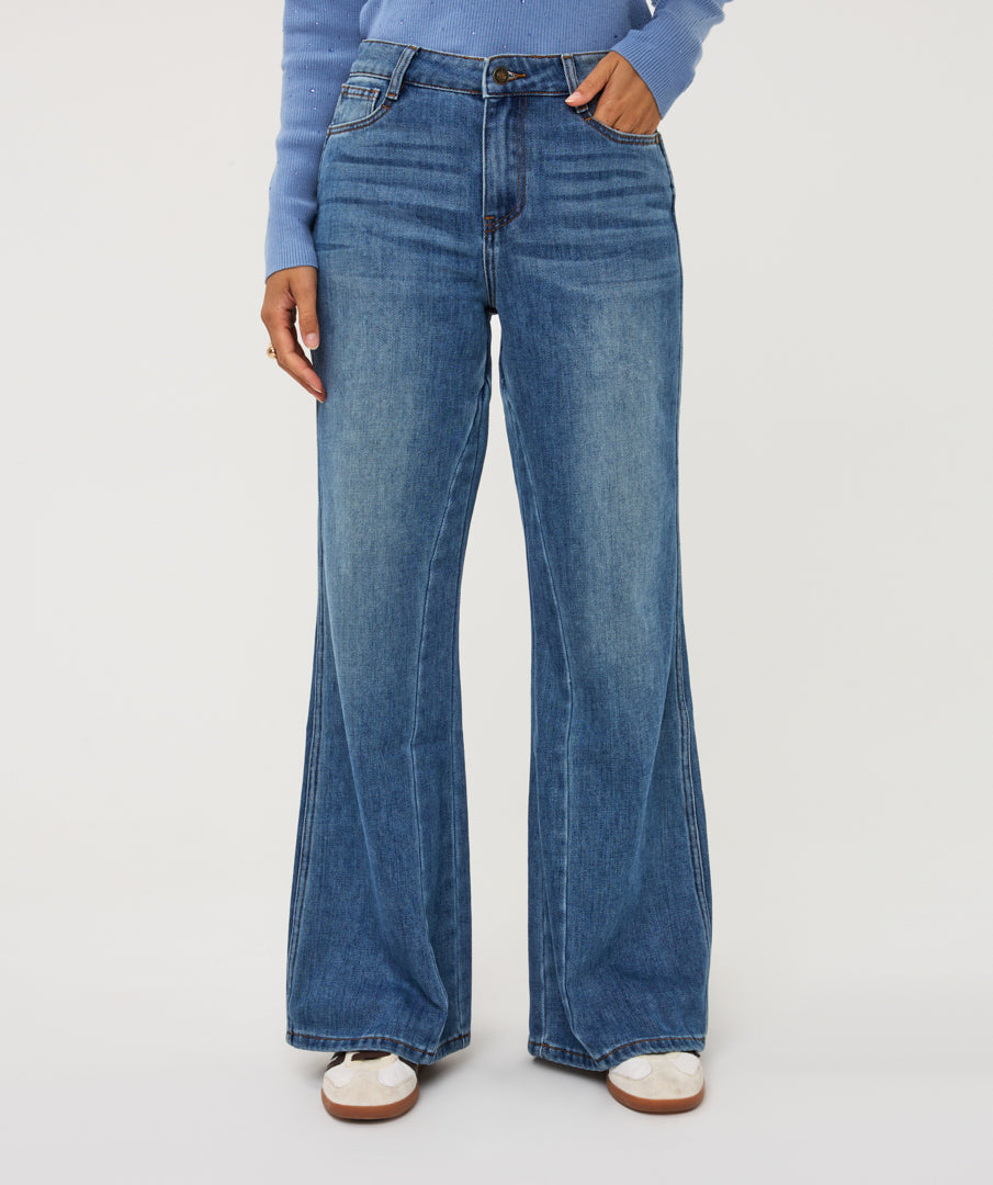ESQUALO FLARE LEG JEAN WITH PANEL INSERT - BLUE - Vi-Leen's Fashions