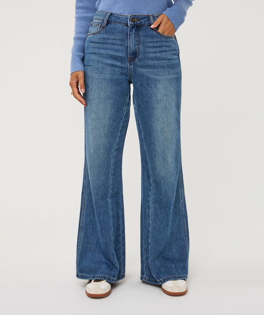 ESQUALO FLARE LEG JEAN WITH PANEL INSERT - BLUE - Vi-Leen's Fashions
