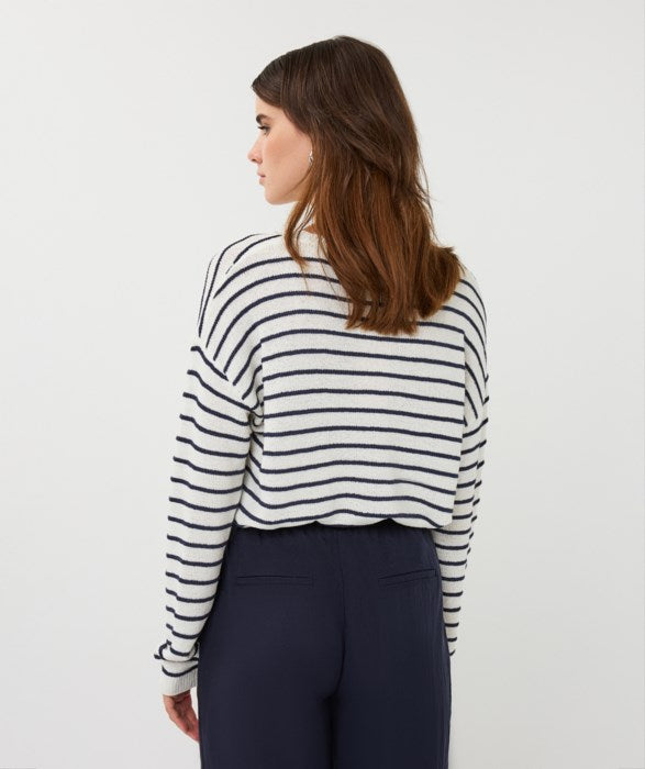ESQUALO STRIPED SLUB SWEATER - OFF WHITE/NAVY - Vi-Leen's Fashions