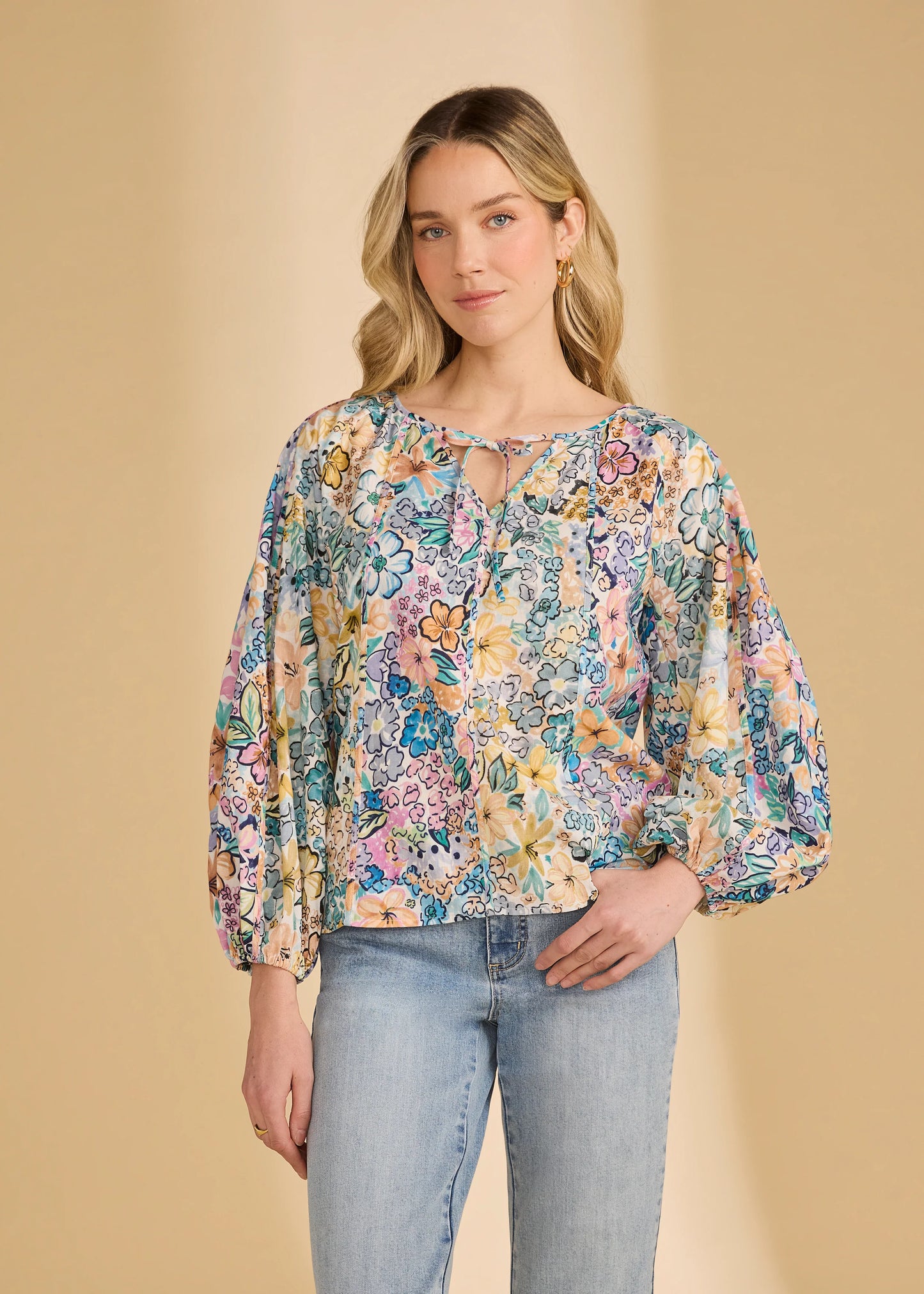 FDJ MIXED PRINT POPOVER BLOUSE - Vi-Leen's Fashions