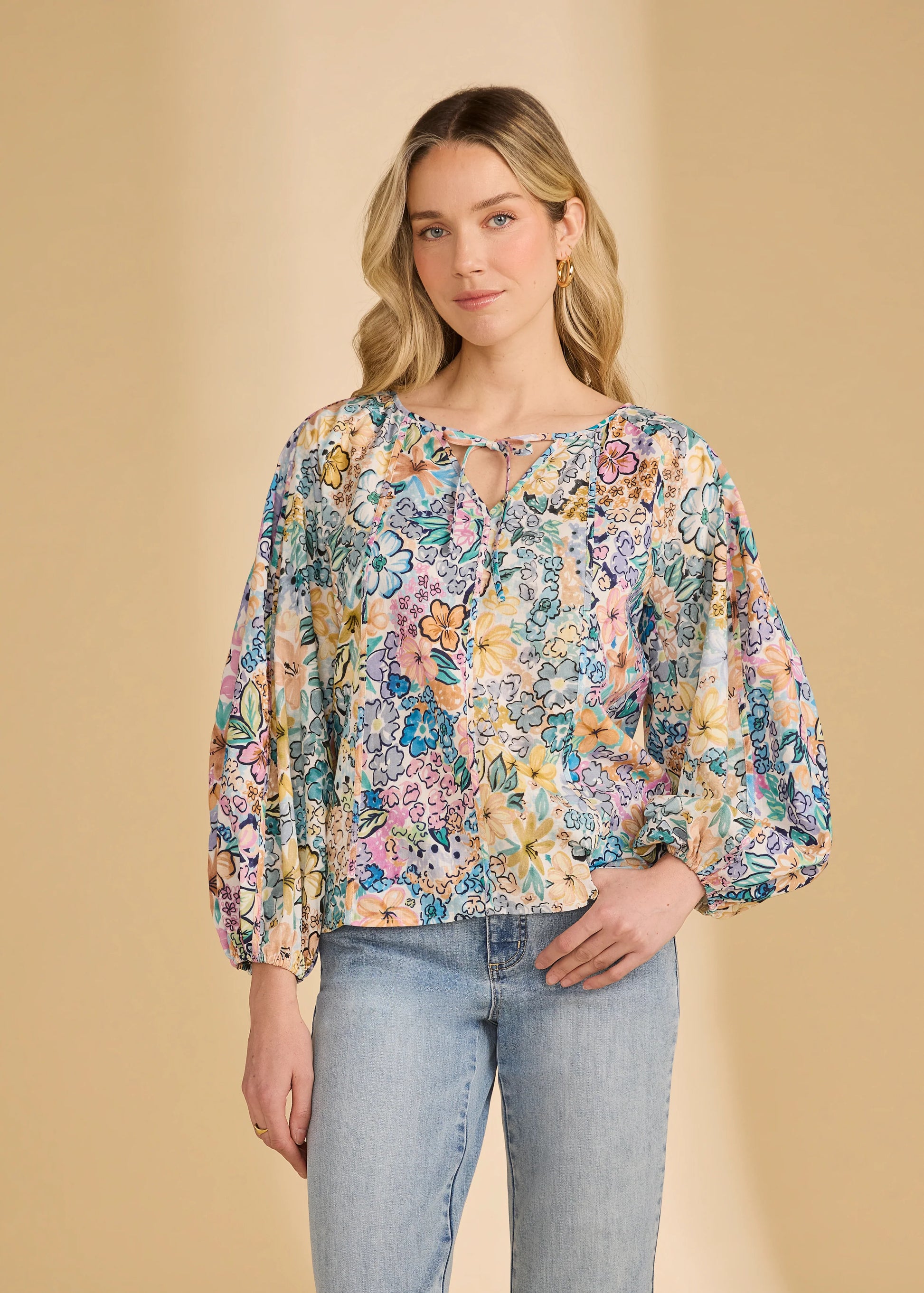 FDJ MIXED PRINT POPOVER BLOUSE - Vi-Leen's Fashions