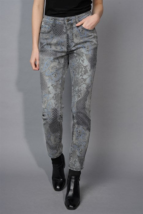 PICADILLY SLIM LEG PRINTED JEAN - GREY MULTI