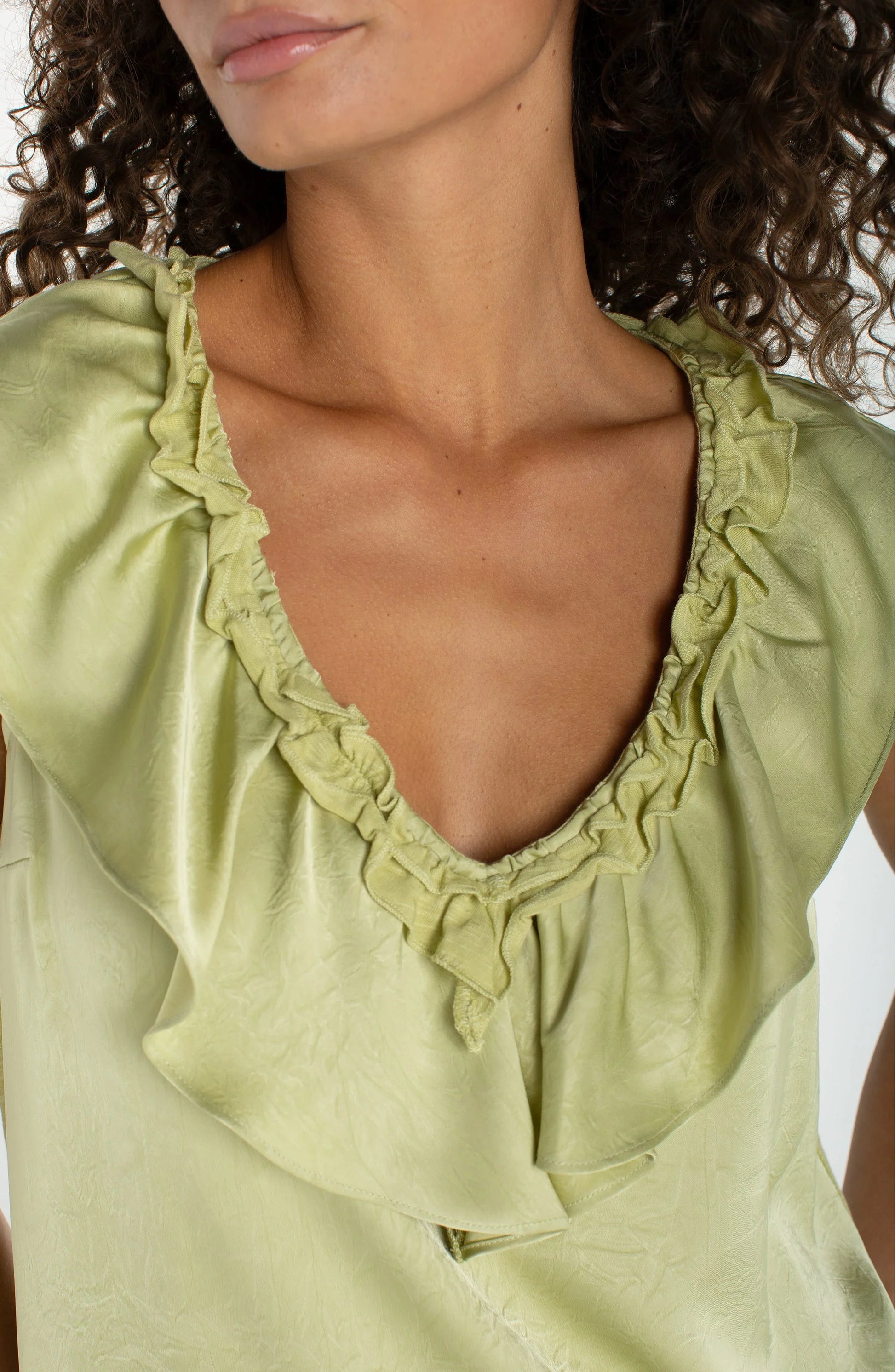 LIVERPOOL RUFFLE FRONT SLEEVELESS TOP - LIME CREMA - Vi-Leen's Fashions
