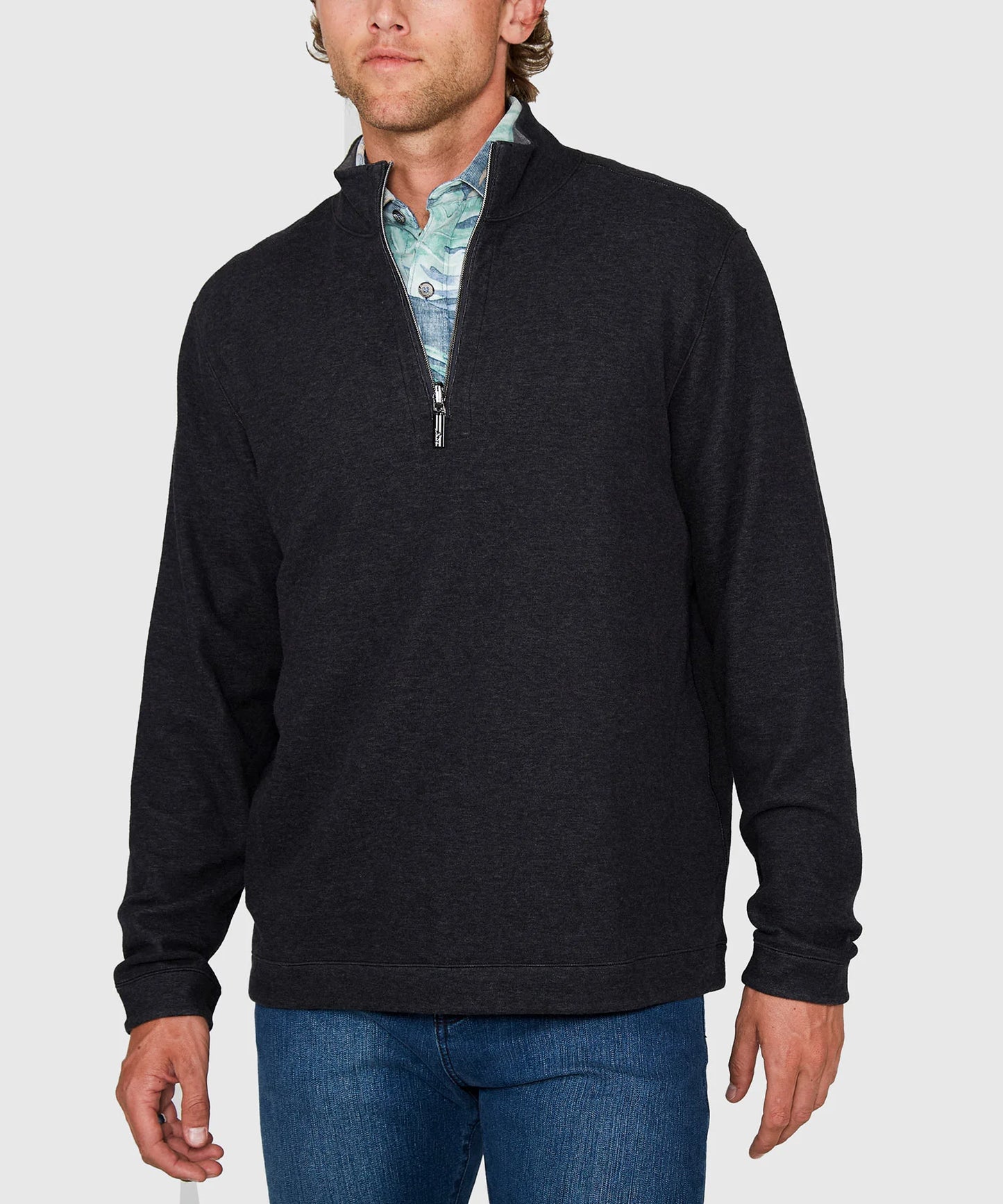 MEN'S TOMMY BAHAMA REVERSIBLE HALF ZIP PULLOVER - BLACK HEATHER