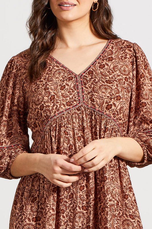TRIBAL DRESS WITH EMBROIDERY DETAIL - CAPPUCCINO - Vi-Leen's Fashions