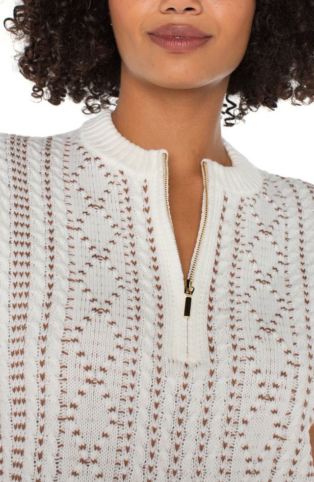 LIVERPOOL CAP SLEEVE DOLMAN 1/2 ZIP SWEATER - CREAM/CAMEL