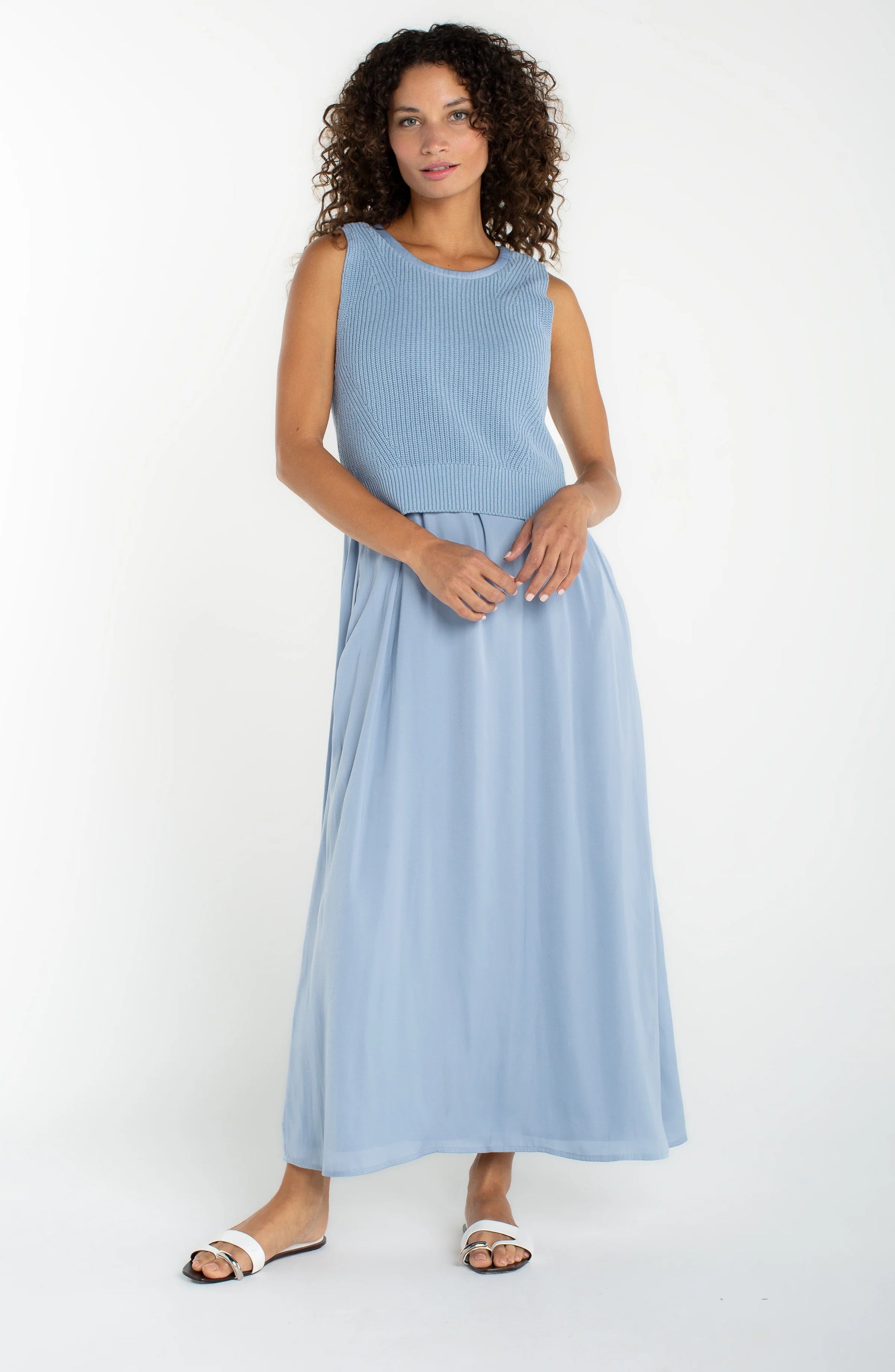 LIVERPOOL SLEEVELESS SWEATER WOEN LONG DRESS - MALIBU LIGHT - Vi-Leen's Fashions