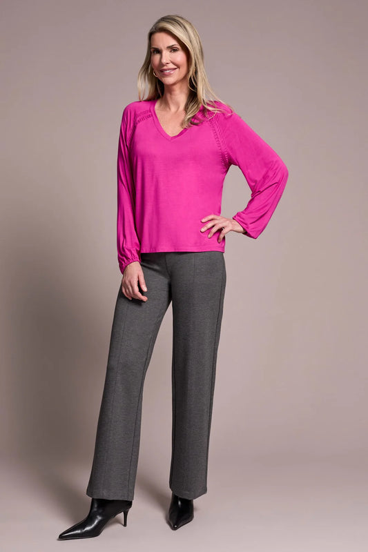 TRIBAL LONG SLEEVE V-NECK TOP - PINK