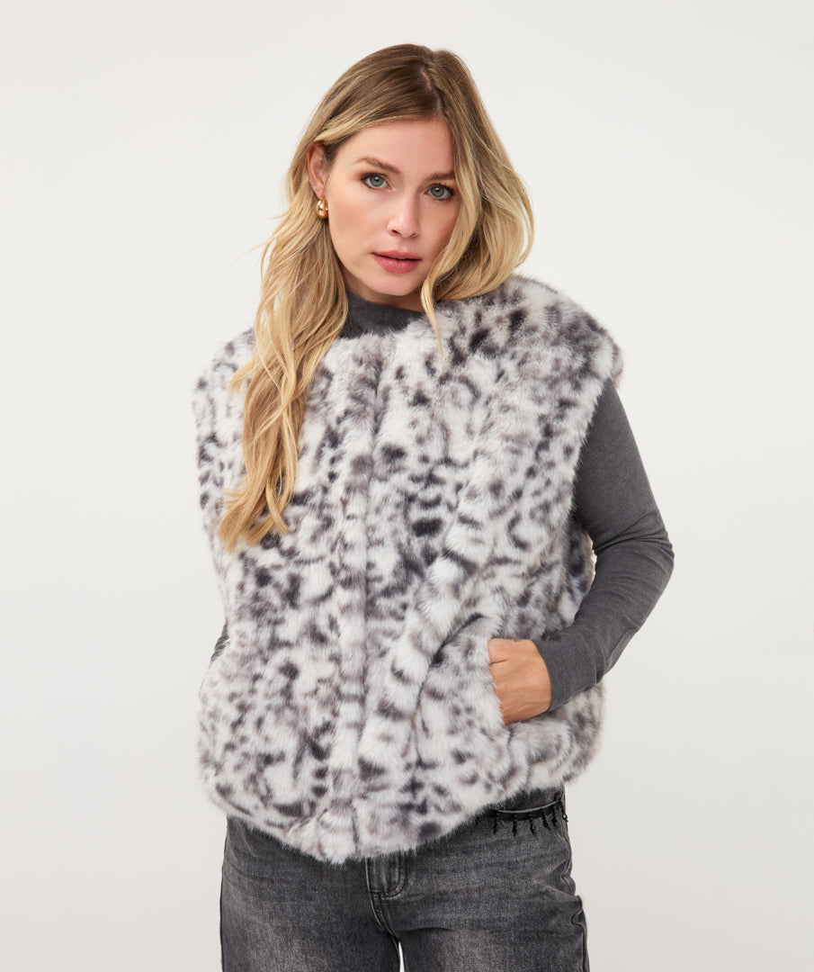 ESQUALO FAUX FUR VEST - LIGHT GREY - Vi-Leen's Fashions