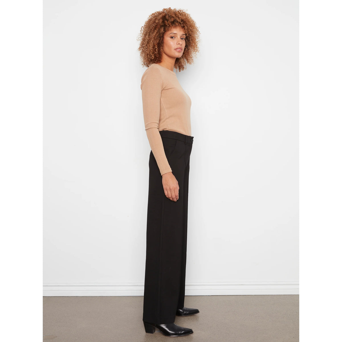 CHARLIE B PONTE KNIT FRONT SEAM PANT - BLACK