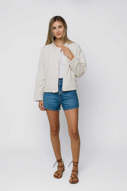 ORB RACHEL QUILTED LINEN BOMBER JACKET - SAND - Vi-Leen's Fashions