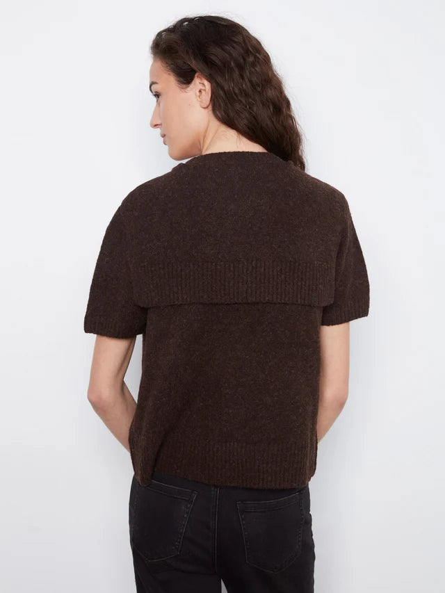 CHARLIE B SHORT SLEEVE SWEATER WITH SLEEVE DETAIL - COFFEE