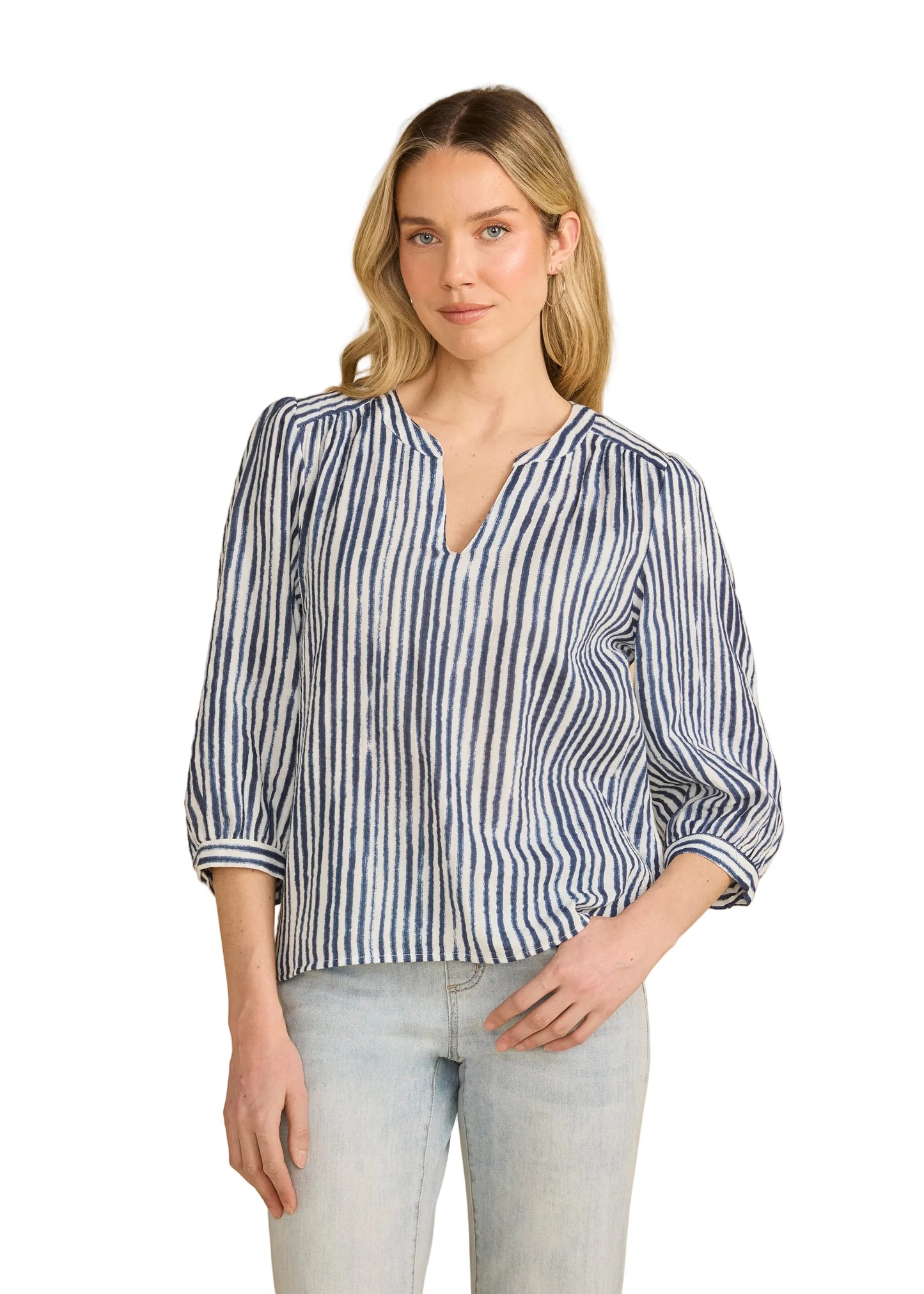 FDJ STRIPE POPOVER BLOUSE - NAVY/WHITE