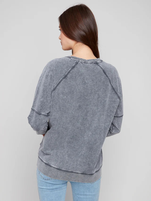 CHARLIE B COLD DYE FRENCH TERRY SWEATSHIRT - CHARCOAL