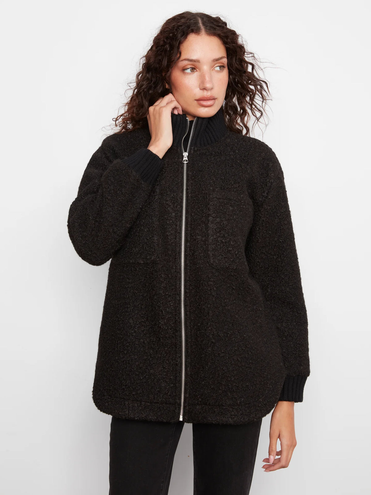CHARLIE B BOUCLE JACKET - BLACK