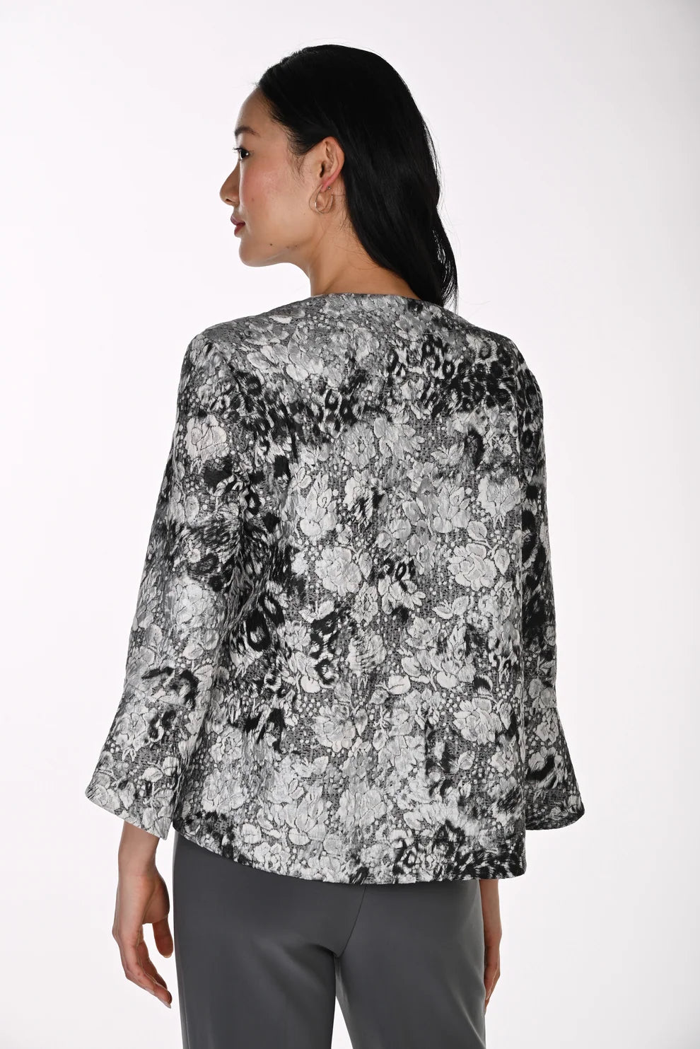 FRANK LYMAN PRINTED JACKET WITH FLUTTER SLEEVE - BLACK/GREY - Vi-Leen's Fashions