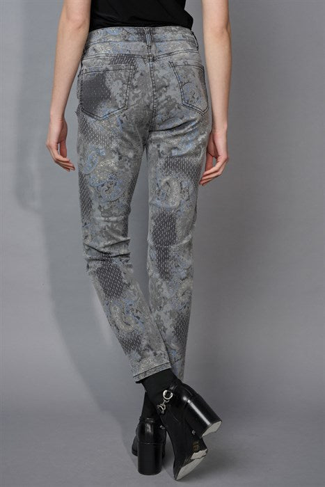 PICADILLY SLIM LEG PRINTED JEAN - GREY MULTI