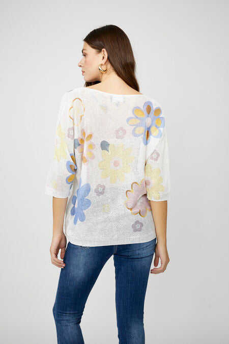 FRANK LYMAN PRINT KNIT TOP - OFF WHITE/PASTEL