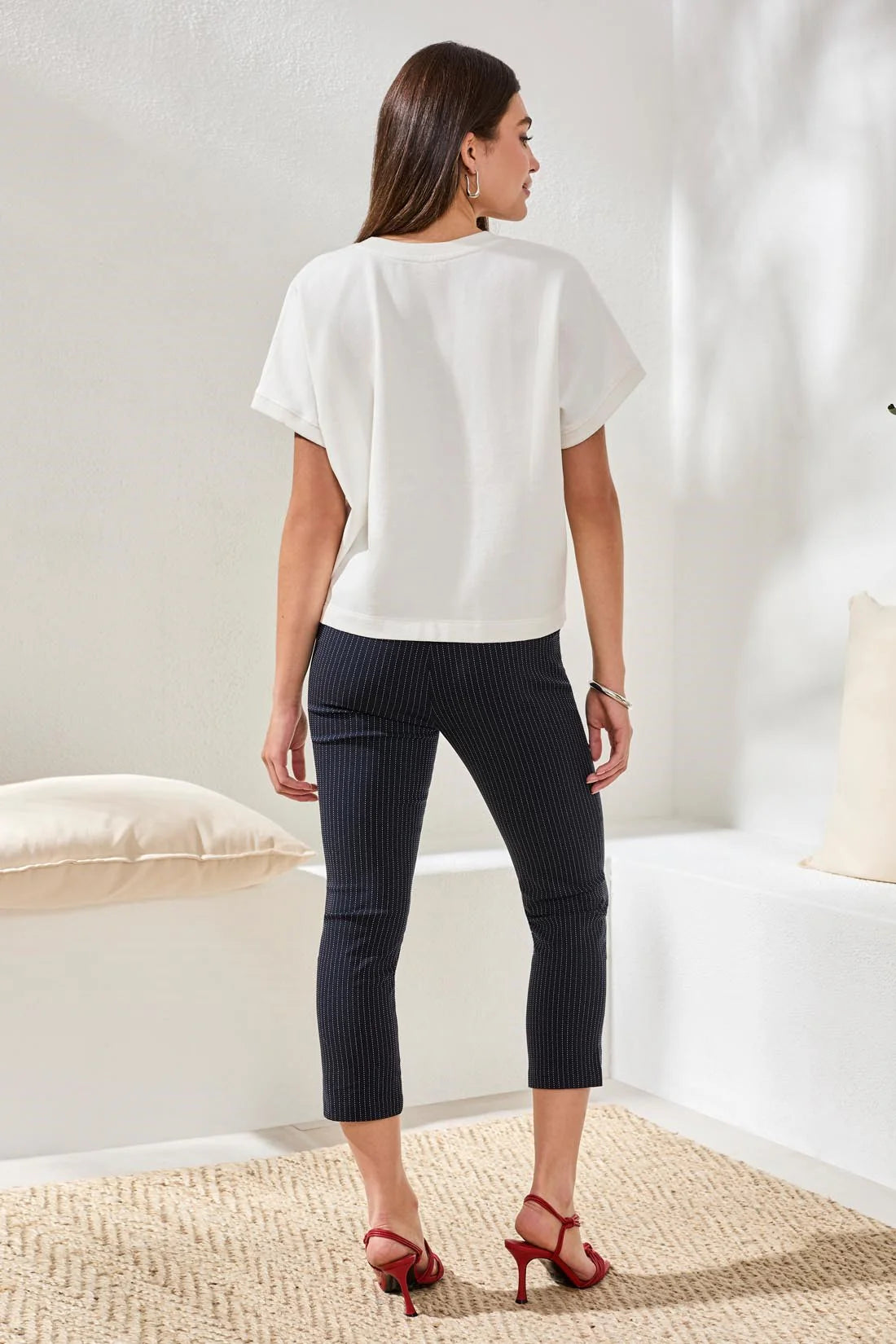 TRIBAL EMBROIDERED DETAIL CREW NECK TOP - WHITE - Vi-Leen's Fashions