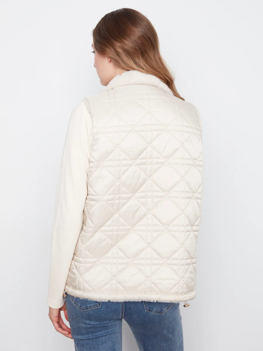 CHARLIE B REVERSIBLE FAUZ FUR VEST - PEARL