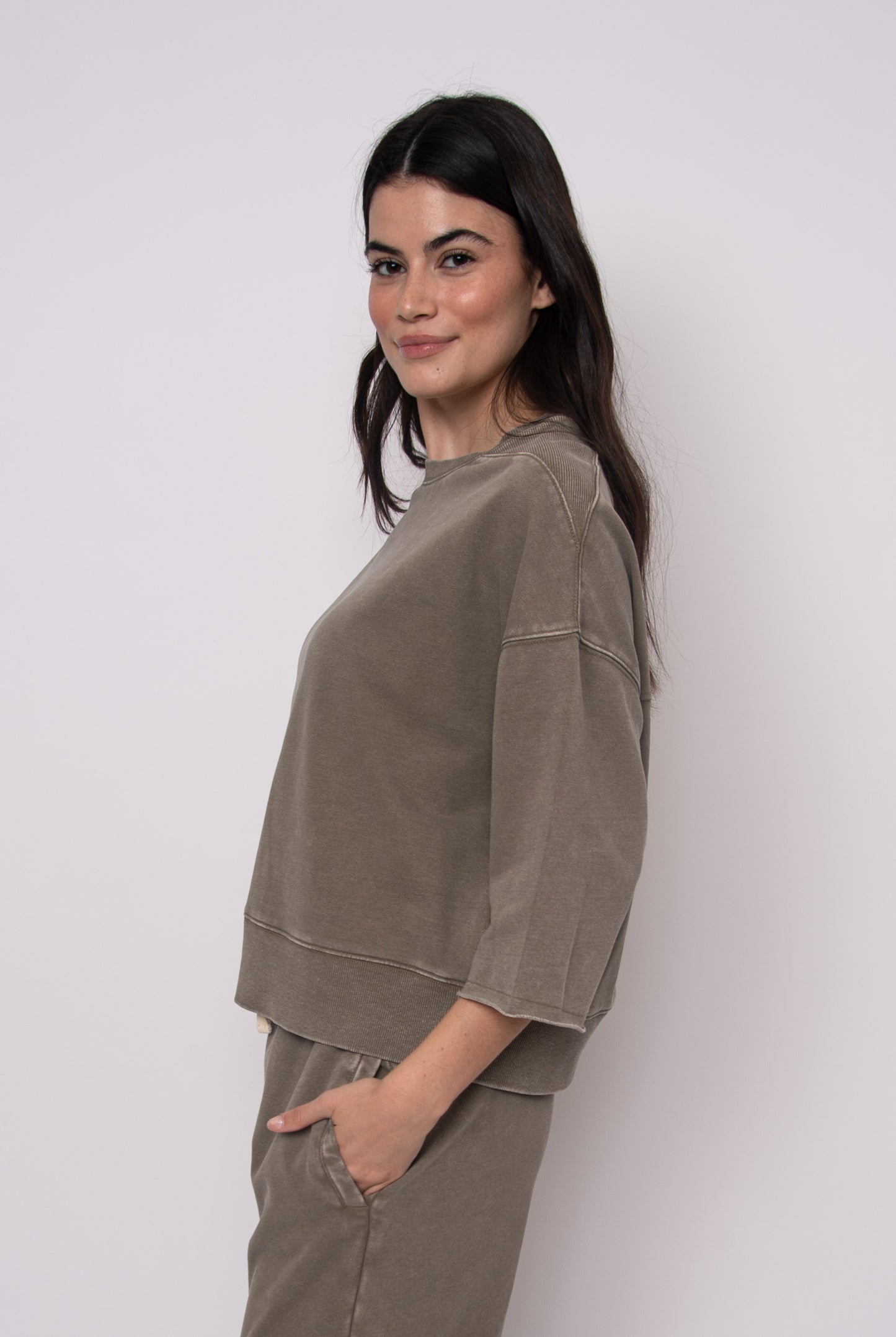 RD STYLE BRIE FRENCH TERRY SHORT SLEEVE TOP - OLIVE - Vi-Leen's Fashions