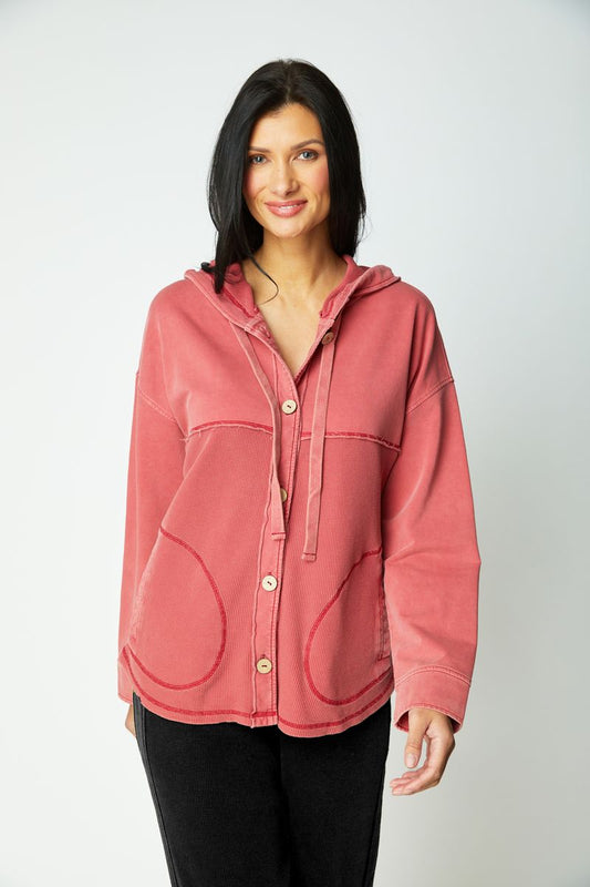 ESCAPE MIXED TEXTURE HOODIE  - GARNET