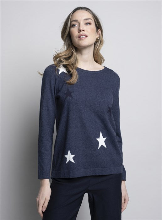 PICADILLY STAR SWEATER - HEATHER DENIM - Vi-Leen's Fashions