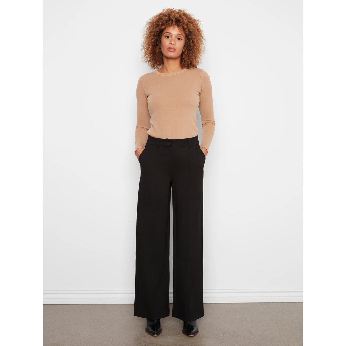 CHARLIE B PONTE KNIT FRONT SEAM PANT - BLACK