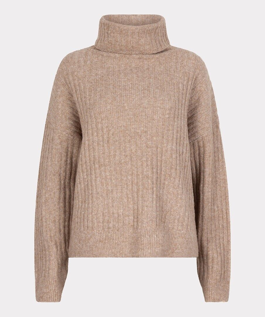 ESQUALO COWL NECK RIB SWEATER - SAND MELANGE