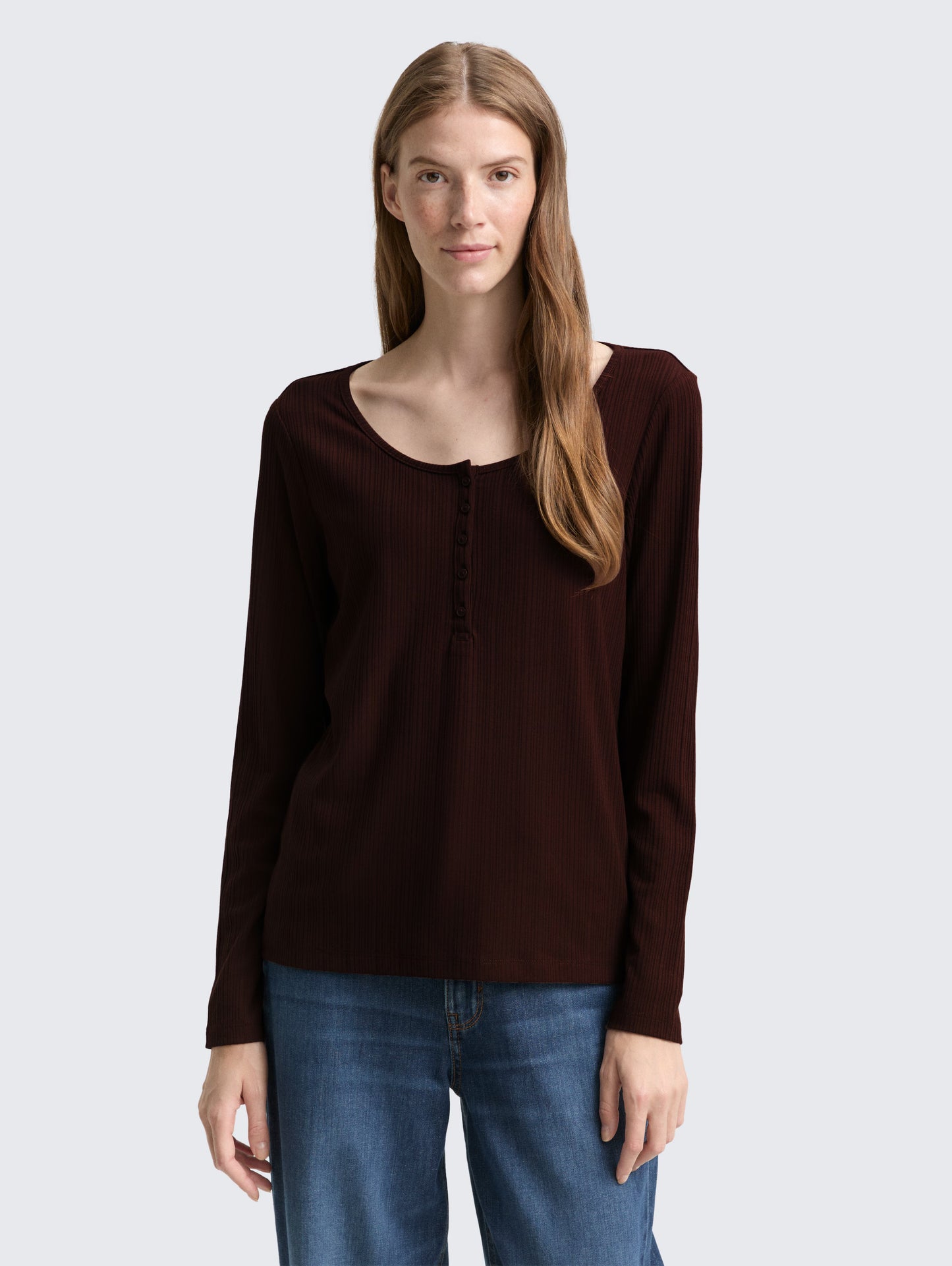 TOM TAILOR HENLEY TOP - PECAN BROWN